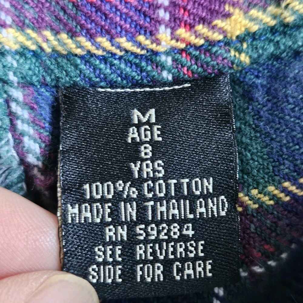 Vintage 90s Plaid High Waisted Bermuda Shorts Green Purple Cotton Kids M 8 - Picture 4 of 8